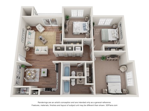 Floor plan for 3 beds, 2 baths, 1314 sqft
